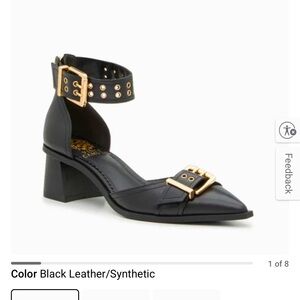 Vince Camuto Black Leather Flats with Gold Buckles